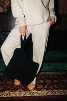 Tan 100% Cotton Sweatpants shown in a full length lifestyle view