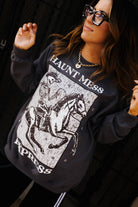 close up of haunt mess express sweatshirt 
