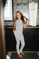 Kid Leopard Ribbed Pajama Set shown in a second full length view