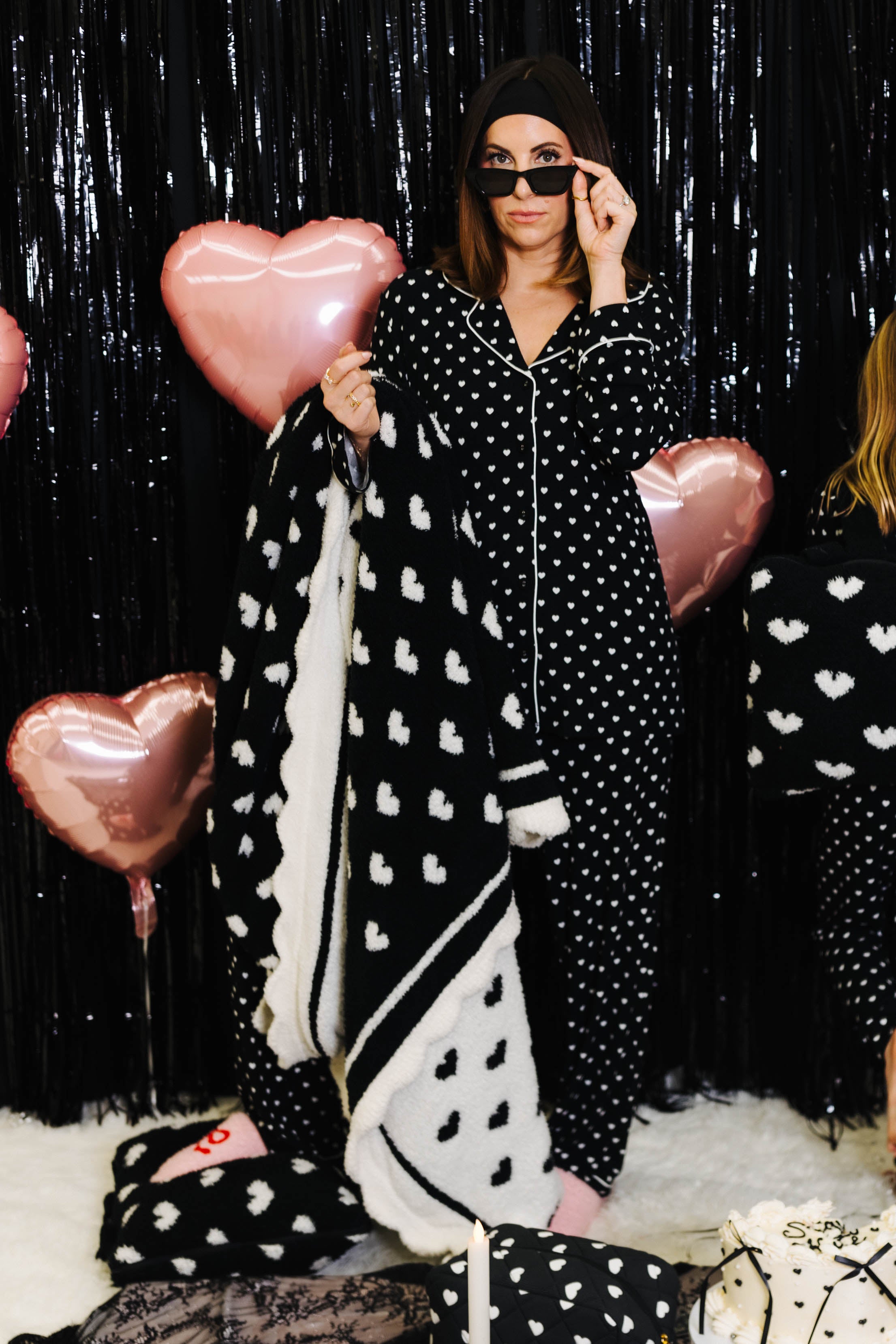 Matching pajamas to the black and white heart blanket