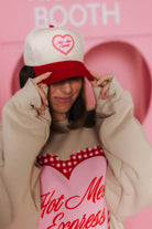Hot Mess at Heart hat with red cap detailing