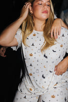 Adult Halloween Icon Pointelle Pajama Set shown in a closer detail view