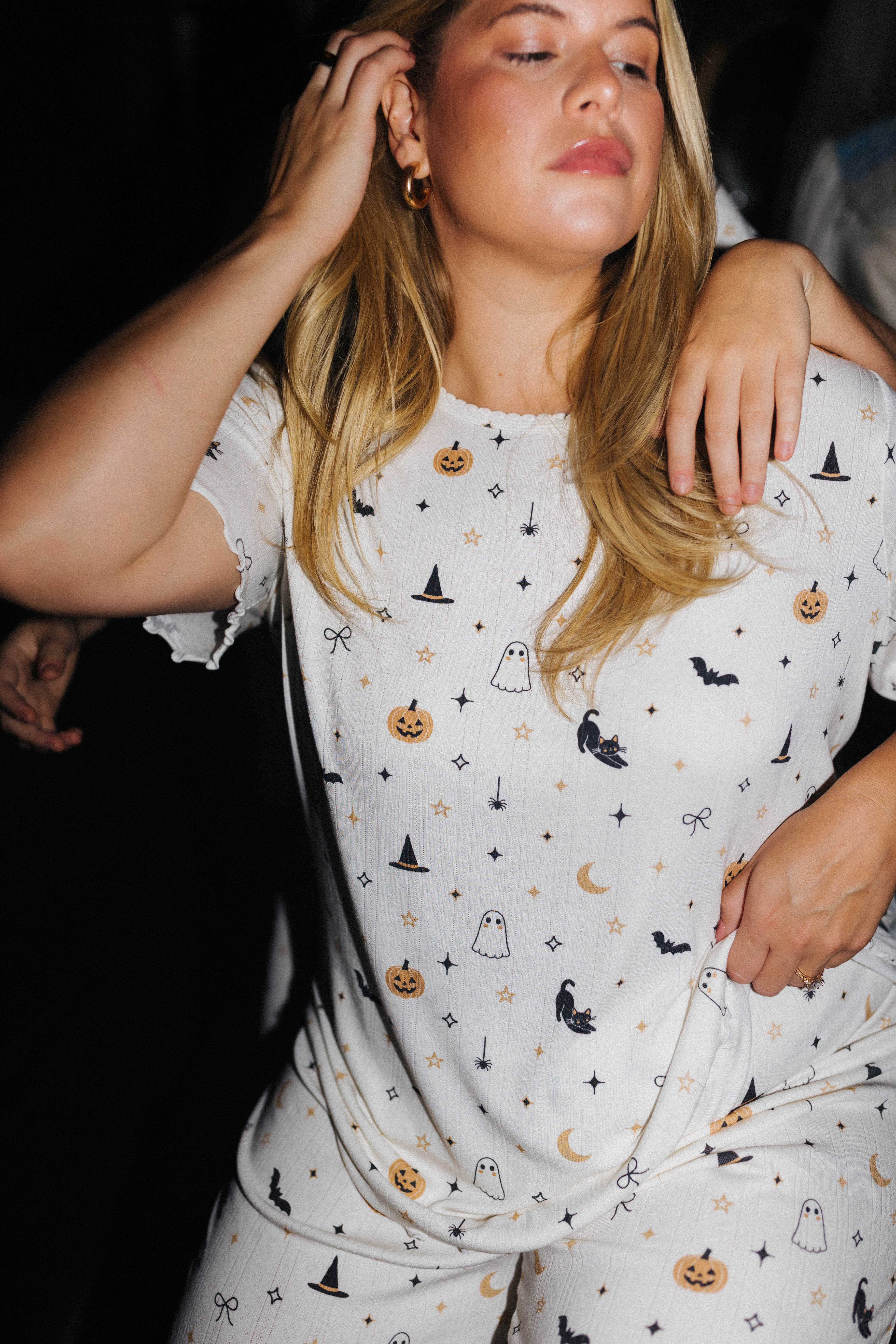 Adult Halloween Icon Pointelle Pajama Set shown in a closer detail view