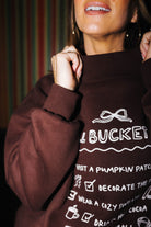 Close view of the collar on the Fall Bucket List sweatshirt