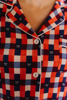 close up of gingham bow print