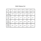 Kid pajama size chart