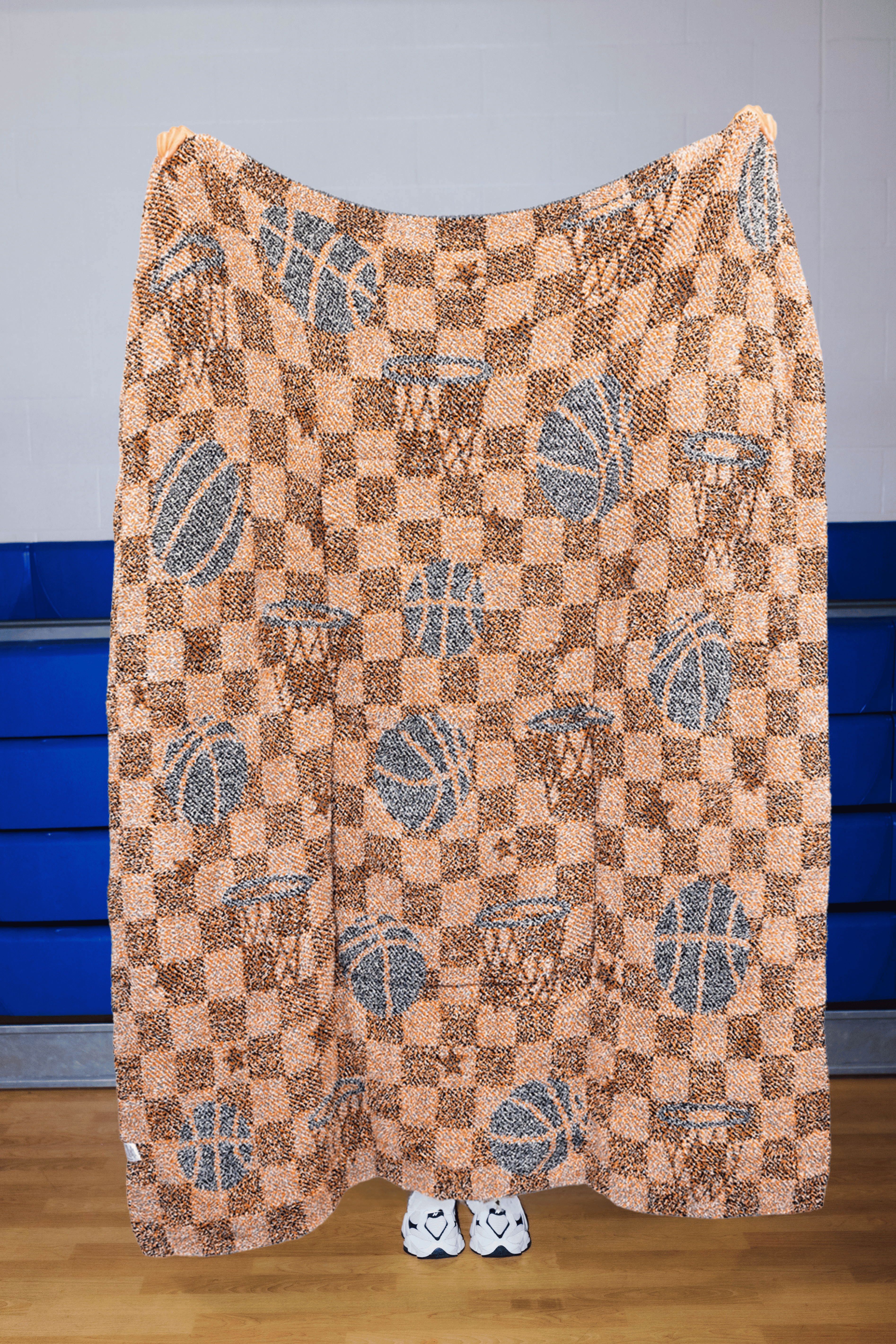Back of the basketball blanket showing mostly orange color