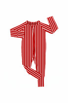 Baby Red Stripe zip pajamas with classic red and white stripes