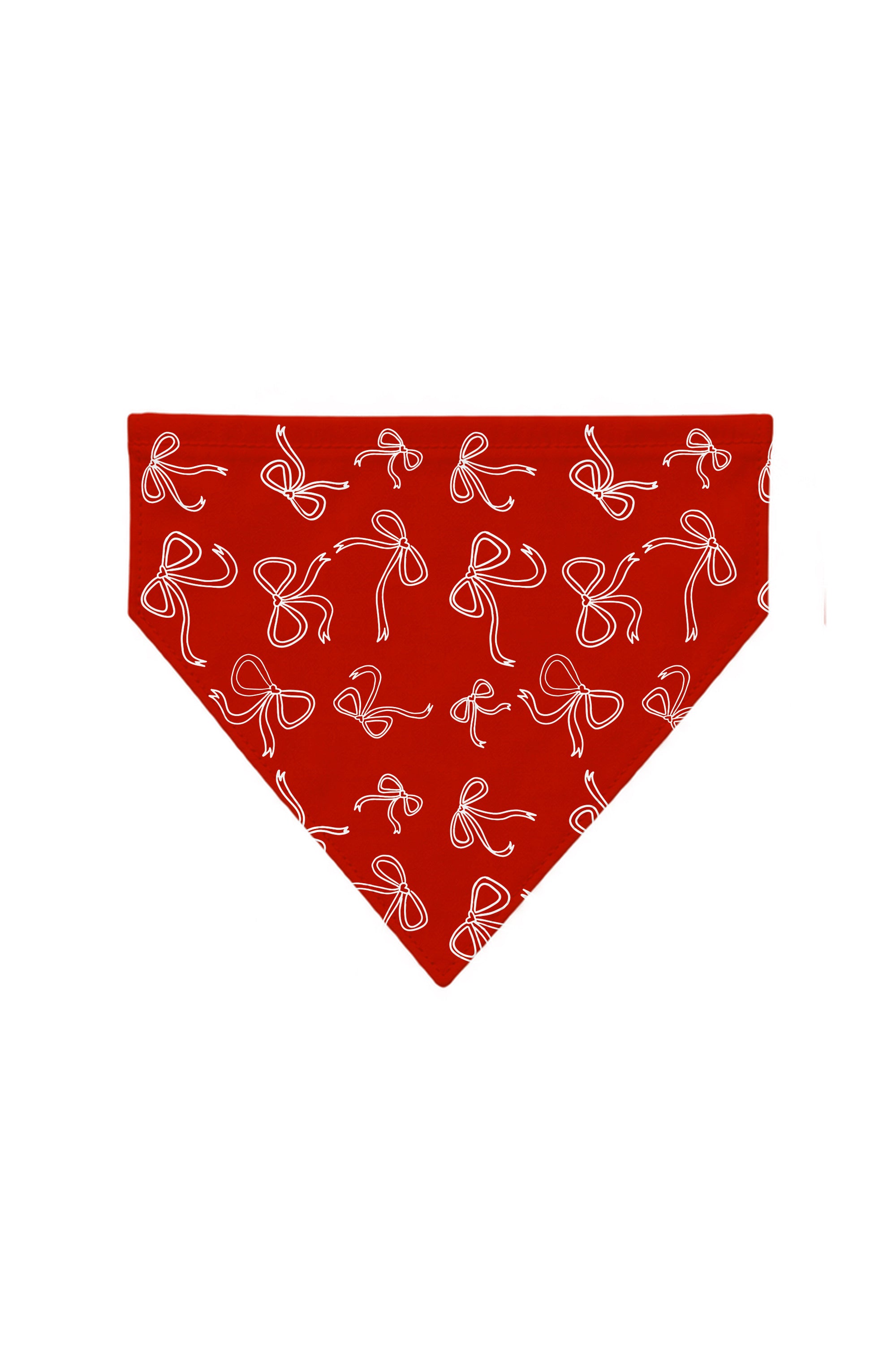 Red Bow dog bandana with white bow print on a red background