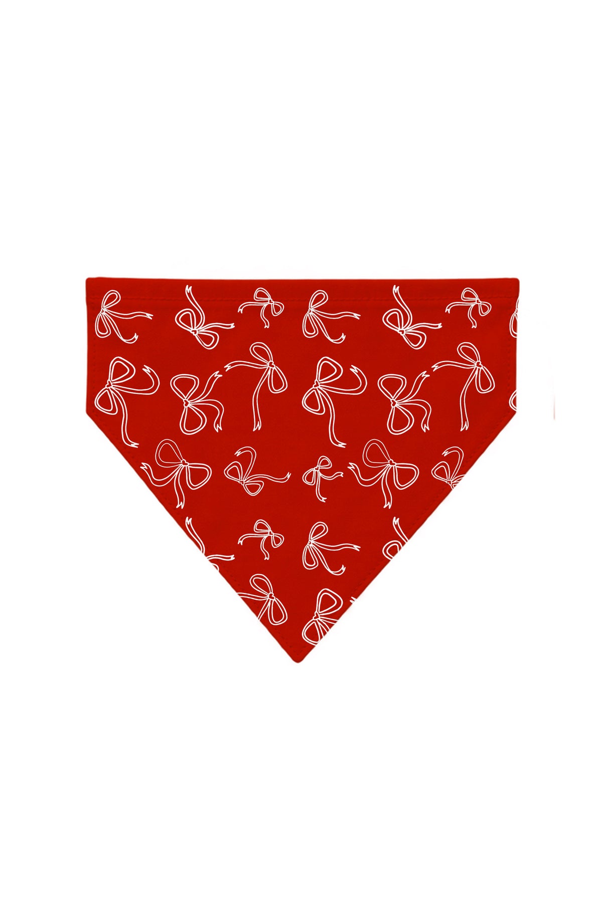 Red Bow dog bandana with white bow print on a red background
