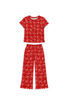 Women's Red Bow pointelle pajama set with short sleeve top and full length pants